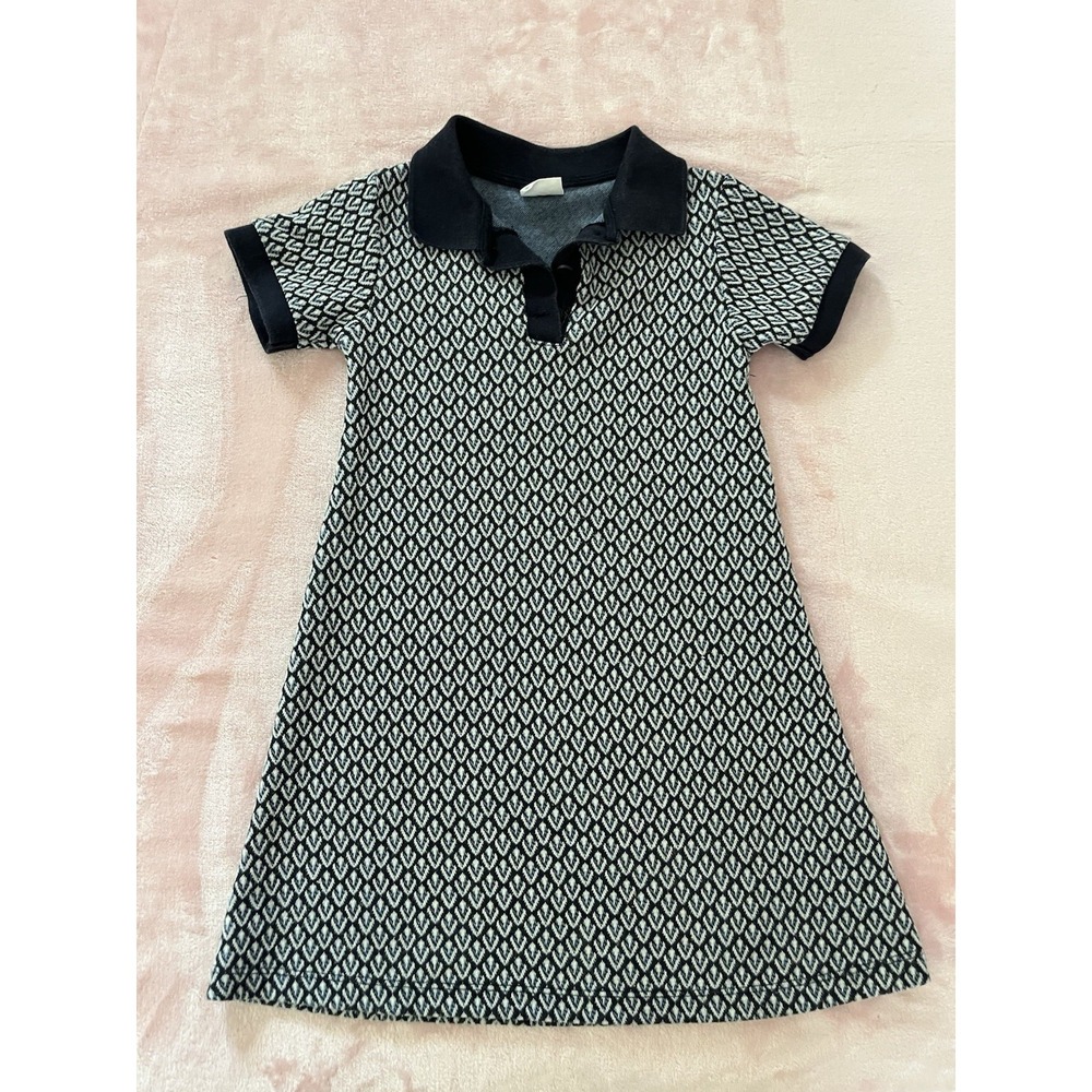 Zara Girls Polo Dress Size 7 Blue & White Geometric Knee Length Short Sleeve